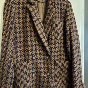 Houndstooth Wool Blend Coat